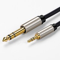 3.5转6.5音频线大三芯公对公手机电脑接功放音响调音台音箱电子鼓电吉他电钢琴电子琴连接线6|黑色-棉网编织款 10米