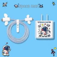 20w充电器保护套iphone12/11手机充电线器头|[抱月球小怪兽航天员+白色四件套]20W/18W通用充电器保护套