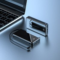 共享四线充电宝20000毫安大容量正新款超薄自带线三合一|巨容款数显镜面黑自带一线三用提速200%