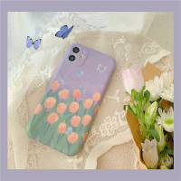 郁金香雏菊插画11promaxx/xs/xr/se手机壳iphone7p女8plus浅紫色硅胶软壳个性韩风油画全包防摔保