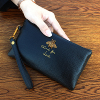 2018新款小蜜蜂牛皮手包女士欧美简约行钱包大容量零钱包钥匙包