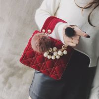 小包包女2018新款潮欧美潮丝绒绣线戴妃包简约单肩包女士手提包