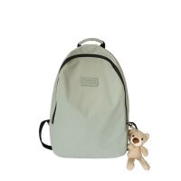 简约风韩版双肩包女纯色休闲百搭旅行背包大容量电脑包书包高中生|清新绿 加小熊挂件