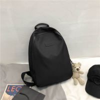 简约风韩版双肩包女纯色休闲百搭旅行背包大容量电脑包书包高中生|大气黑 加小熊挂件