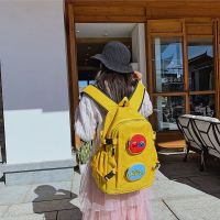 原宿ins超火芝麻街双肩包工装背包女初高中学生书包牛津布电脑包|黄色