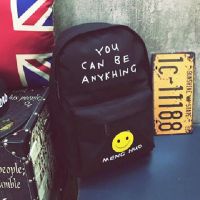 书包男时尚潮韩版高中学生帆布翻盖式双肩包校园简约旅行电脑包|笑脸