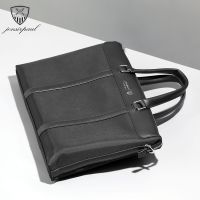 保罗真皮质感男包男士包包手提包商务单肩包斜挎包公文包电脑皮包|黑色帆布款