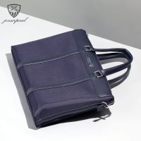 保罗真皮质感男包男士包包手提包商务单肩包斜挎包公文包电脑皮包|蓝色帆布款