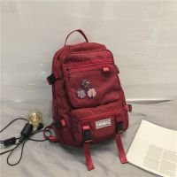 ins港风大容量高中学生双肩包男简约工装大学生书包女多层电脑包|红色(收藏品) 单书包(送徽章)+礼品