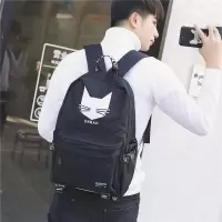 男生双肩包潮韩版帆布书包男时尚潮初中大学生电脑包休闲旅行包|大猫黑色