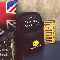 男士背包双肩包韩版时尚潮旅行包初中高中大学生书包帆布电脑包|笑脸黑色