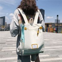 ins风书包女大学生韩版高中古着感2019新款时尚双肩包电脑包背包|布料升级(防水+防盗+多隔层)灰配绿