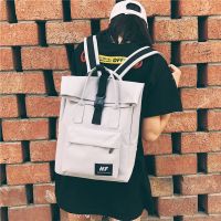 书包女学生韩版ins背包港风日系双肩包学院风帆布bf电脑包男情侣|灰色小号