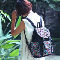 民族风刺绣帆布绣花双肩包女包韩版学生背包棉麻电脑包学院风书包|金钱花