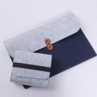 苹果macbook羊毛毡air13笔记本pro13.3寸电脑包15内胆12保护套|浅灰深蓝横款扣子加毛绒内衬 15.6寸