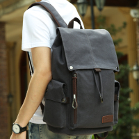 新款韩版男士背包休闲双肩包旅行包复古帆布包男包学生书包电脑包|蓝黑色