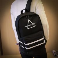 日韩双肩包男时尚潮旅行背包大学生书包男学院风帆布休闲电脑包|三角黑色