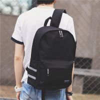 日韩双肩包男时尚潮旅行背包大学生书包男学院风帆布休闲电脑包|侧边反光