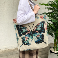 网红帆布大包新款女包旅行时尚流行单肩包ins学生百搭电脑购物包|花色一只大蝴蝶