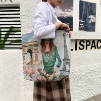 网红帆布大包新款女包旅行时尚流行单肩包ins学生百搭电脑购物包|花色凯旋门美女