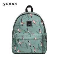 yussa2020新款双肩包森系印花书包女大学生ins背包大容量电脑包|橄榄绿