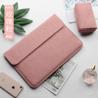 笔记本内胆包适用华为matebook14寸联想air小新|细柔微绒(横款)-玫瑰粉[送同款电源包] 13寸