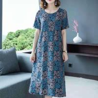印花中长款连衣裙春秋2019新款气质阔太太修身气质过膝显瘦打底裙