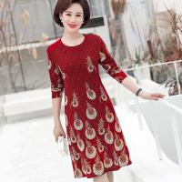 妈妈装旗袍连衣裙中老年女a字裙春秋大码宽松长袖妈妈40岁打底衫