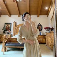 taiyang恰似你的温柔~中袖v领气质连衣裙女神范夏收腰显瘦仙女裙