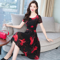 2020新款夏雪纺连衣裙长袖长裙女长款气质短袖碎花裙子显瘦女装潮