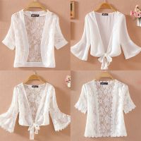 2020夏季新品短袖雪纺小披肩蕾丝开衫短外套防晒衣薄女