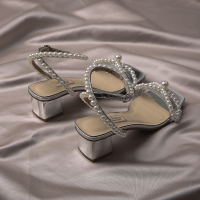 凉鞋仙女风2020年新款夏季方头中跟粗跟蝴蝶结珍珠露趾带搭扣