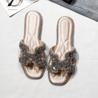 韩版时尚水钻平底h拖鞋女夏季新款2020仙女网红拖韩版凉拖潮