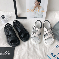 凉鞋2020年新款夏ulzng魔术贴黑色女学生百搭平底原宿港味ins潮