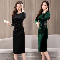 女士秋装金丝绒连衣裙2019新款气质女装长袖裙子旗袍改良版打底裙