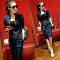 牛仔连衣裙女秋季新款女装2019中长款长袖修身显瘦牛仔裙连衣裙子