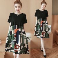 2020夏季新款妈妈大码女装胖妹妹短袖宽松显瘦棉麻连衣裙子中长款