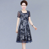 新款中老年女装 妈妈装连衣裙中长款40-50岁短袖夏装中年妇女裙子