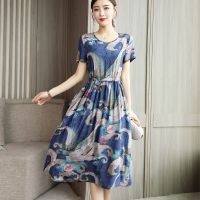 棉绸连衣裙中老年女装夏装2020新款大码妈妈装中长款短袖碎花裙子