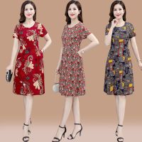 2020夏新款中老年女装连衣裙女中长款宽松弹力大码印花妈妈装裙子