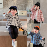 儿童衬衫男长袖秋装宝宝洋气翻领上衣男童宽松长袖格子衬衣