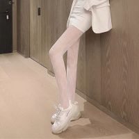 白色蝴蝶结连裤袜春夏薄款防勾丝性感黑丝袜镂空jk豹纹打底渔网袜