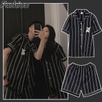 蔡徐坤同款条纹情侣睡衣夏季男女ins风棉质短袖可外穿家居服套装