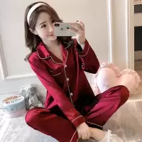睡衣女春夏长袖性感韩版仿真丝加大码短袖秋季冰丝家居服两件套装