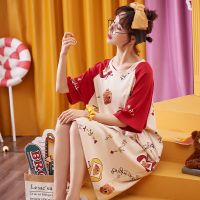 睡裙女夏棉质短袖可爱甜美仙女宫廷睡衣女春秋公主风长款睡裙宽松