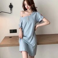 睡衣睡裙女夏季棉短袖学生薄款露背性感韩版时尚可外穿家居服套装