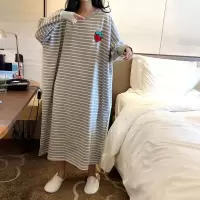 冬季女s胖mm200春秋季孕妇加肥加大码超长款长袖睡裙睡衣女家居服