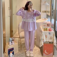 纯棉新款睡衣女春秋长袖ins套装韩版可爱公主风冬大码家居服