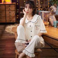 睡衣女春秋季韩版棉质纯色棉质秋外穿胖mm开衫翻领家居服夏天