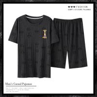 男士睡衣棉质短袖夏季男式薄款两件春秋季家居服短裤套装